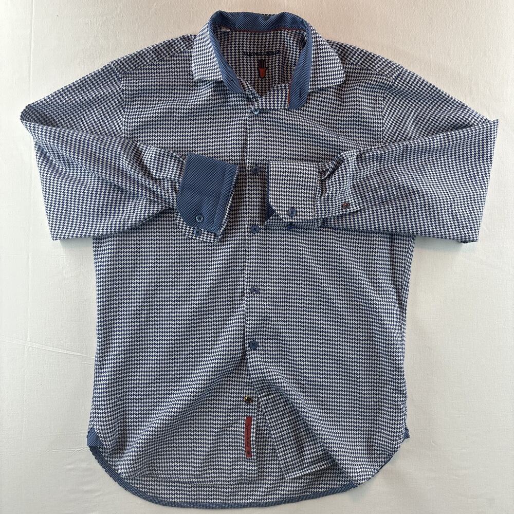 Luchiano Visconti Black Men's S Long Sleeve Button Up Shirt Houndstooth Modal Co